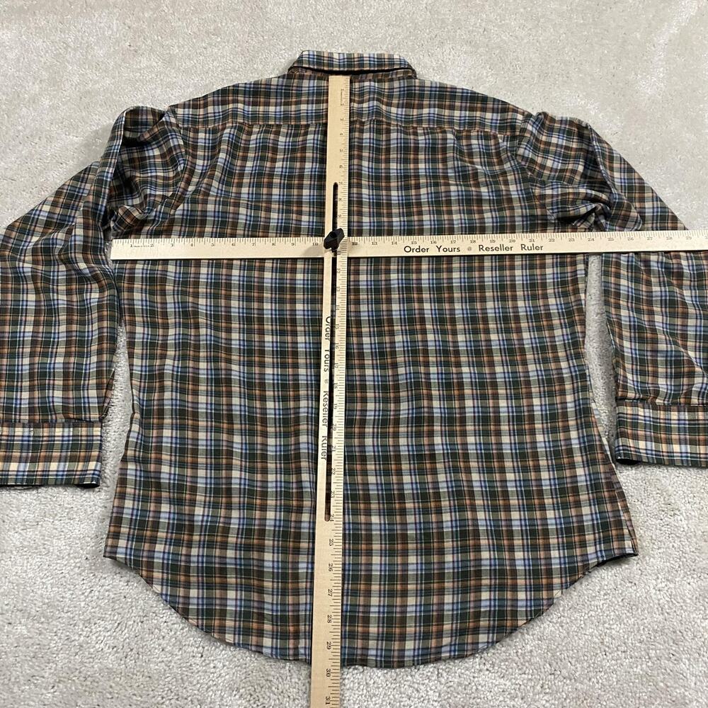 VTG 70s Campus Shirt Mens L Green Brown Plaid Button Up Rugged Country Thin - Picture 4 of 7